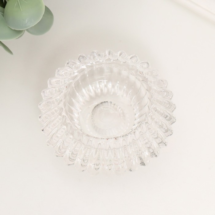 Подсвечник стекло Подсвечник стекло "Конус. Гофре" двухсторонний прозрачный d- 2 и 4 см 7,5х7,5х4,5 см