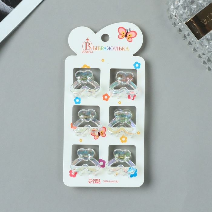 Краб для волос  Краб для волос "Аванти" (набор 6 шт) сердце двойное, 2,5 см, прозрачный