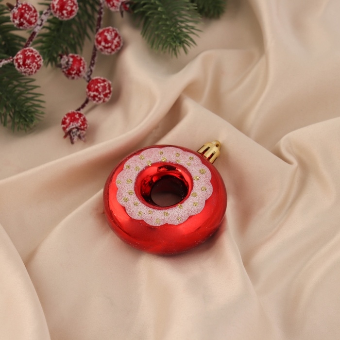 Украшение ёлочное Украшение ёлочное "Пончик с полоской" (набор 2 шт) 7х6, красный