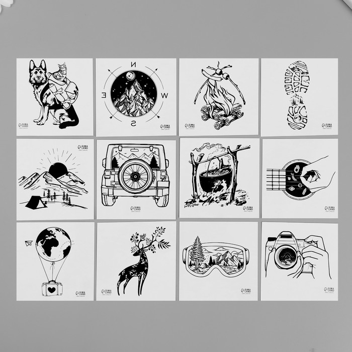Татуировка на тело чёрная Татуировка на тело чёрная "Путешествие" набор 12 шт 6х6 см