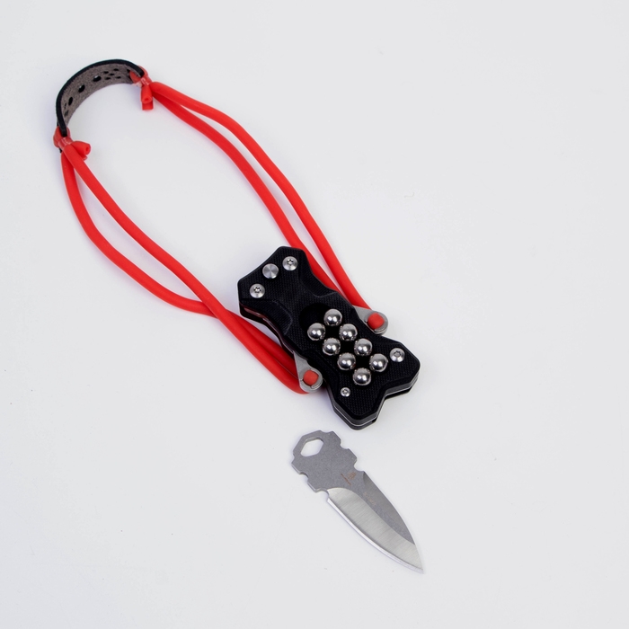 Рогатка со складным ножом Рогатка со складным ножом "Акула" с шариками для стрельбы, металлическая, чёрная