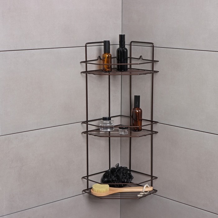 Полка угловая для ванной 3-х ярусная Эконом, 220×220×600 мм, цвет медная искра Полка угловая для ванной 3-х ярусная Эконом, 220×220×600 мм, цвет медная искра