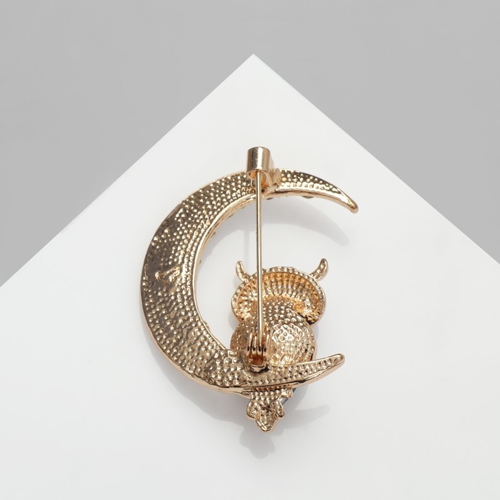 Брошь «Сова на месяце», цвет бело-синий в золоте Брошь «Сова на месяце», цвет бело-синий в золоте