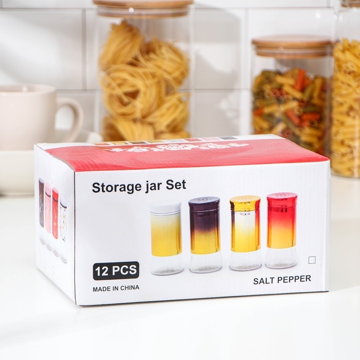 Набор ёмкостей для специй из стекла «Стиль», 170 мл, 5,5×11 см, 12 шт Набор ёмкостей для специй из стекла «Стиль», 170 мл, 5,5×11 см, 12 шт