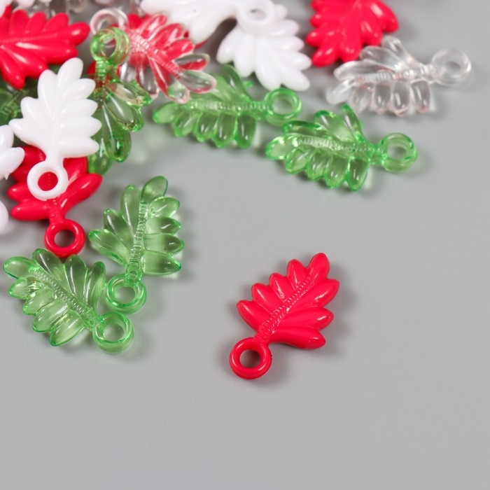 Декор для творчества "Листья. Розовый, зелёный, белый и прозрачный" н-р 20 гр 2,2х1,4х0,4 см   99280