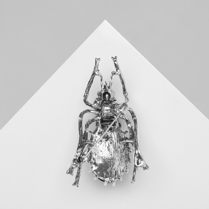 Брошь «Жук», цвет серо-зелёный в чернёном серебре