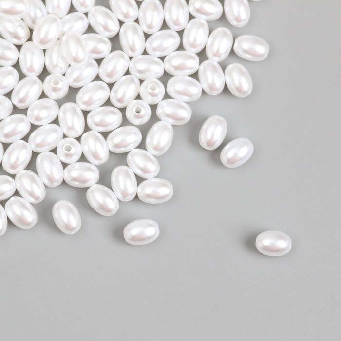 Бусины для творчества пластик Бусины для творчества пластик "Жемчуг белый овал" набор 20 гр 0,5х0,5х0,7 см