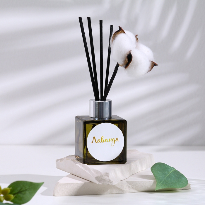 Диффузор ароматический с цветком хлопка  Диффузор ароматический с цветком хлопка "Нежный", 50 мл, лаванда, "Богатство Аромата"