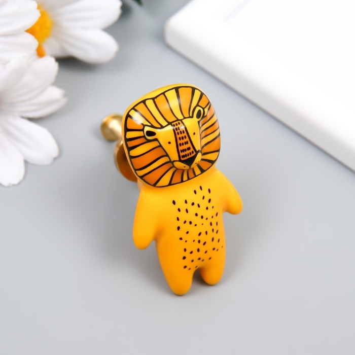 Ручка для шкатулки керамика, металл Ручка для шкатулки керамика, металл "Львёнок" 6,3х3,5 см