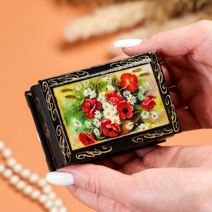 Шкатулка «Цветы», 6×9 см, лаковая миниатюра Шкатулка «Цветы», 6×9 см, лаковая миниатюра