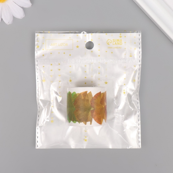 Клейкая лента бумага Клейкая лента бумага "Листья гинкго" 50 картинок 3,5х3,5х3.7 см