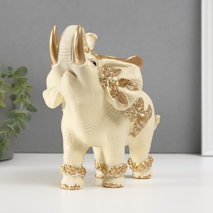 Сувенир полистоун Сувенир полистоун "Бежевый слон с золотым цветком" 18х14х19 см