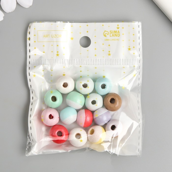 Бусины для творчества дерево "Крапинки на шариках" набор 15 шт d=1,2 см