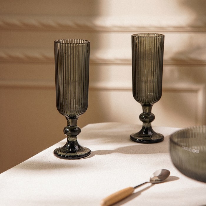 Набор бокалов для шампанского стеклянный SL Home «Модерн», 150 мл, 5,5×18,5 см, цвет графитовый Набор бокалов для шампанского стеклянный SL Home «Модерн», 150 мл, 5,5×18,5 см, цвет графитовый