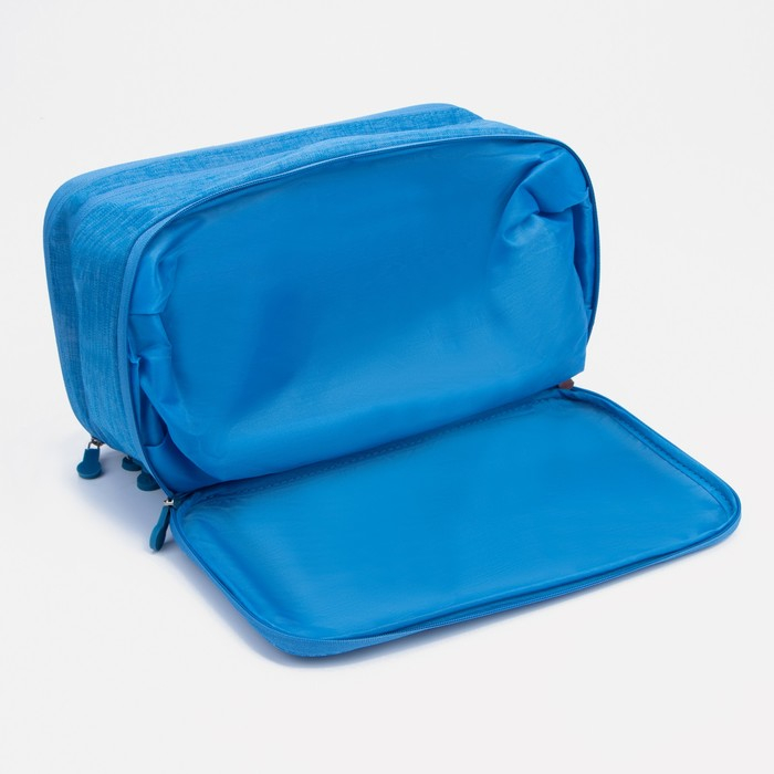 Косметичка, 3 отдела на молниях, цвет ярко синий