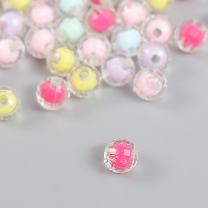 Бусины пластик Бусины пластик "Шар с гранями - внутренний цвет ассорти" набор 20 гр d=0,8 см