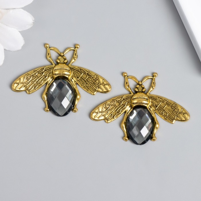 Декор для творчества металл, страз Декор для творчества металл, страз "Муха" золото 3,5х4,7 см