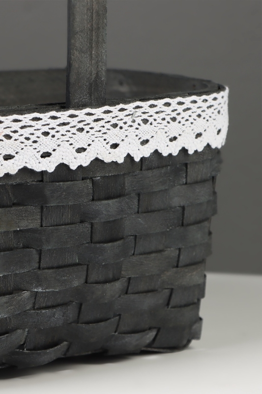 Корзина плетёная, с кружевом, 22×17×11 см, ручка h=16 см, ива, серая Корзина плетёная, с кружевом, 22×17×11 см, ручка h=16 см, ива, серая