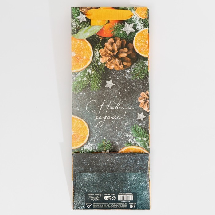 Пакет под бутылку крафтовый «Новогоднее настроение», 13 х 36 х 10 см