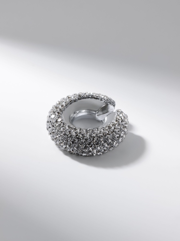 Серьги «Каффы» бублик, малые стразы, белые в серебре