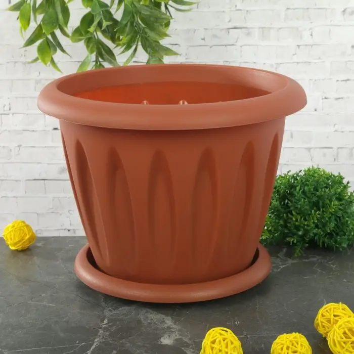 Горшок для цветов с поддоном &laquo;Фелиция&raquo;, 3.6 л, d=22.5 см, h=17.2 см, пластиковый, терракотовый