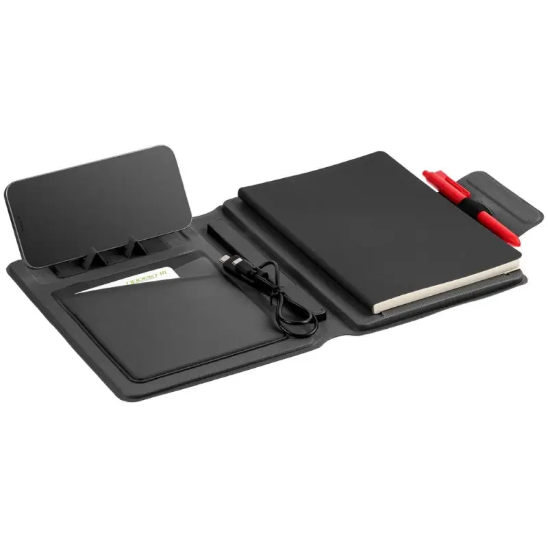 Органайзер с блокнотом и аккумулятором Oiro, черный Органайзер с блокнотом и аккумулятором Oiro, черный