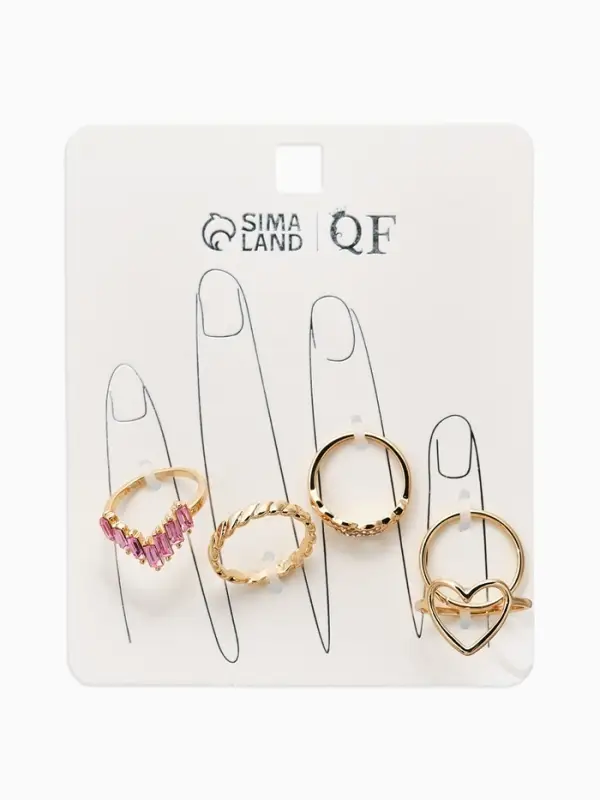 Набор колец 5 шт "Новый стиль" сердца,бесконечность, р-р МИКС, цвет бело-розовый в золоте