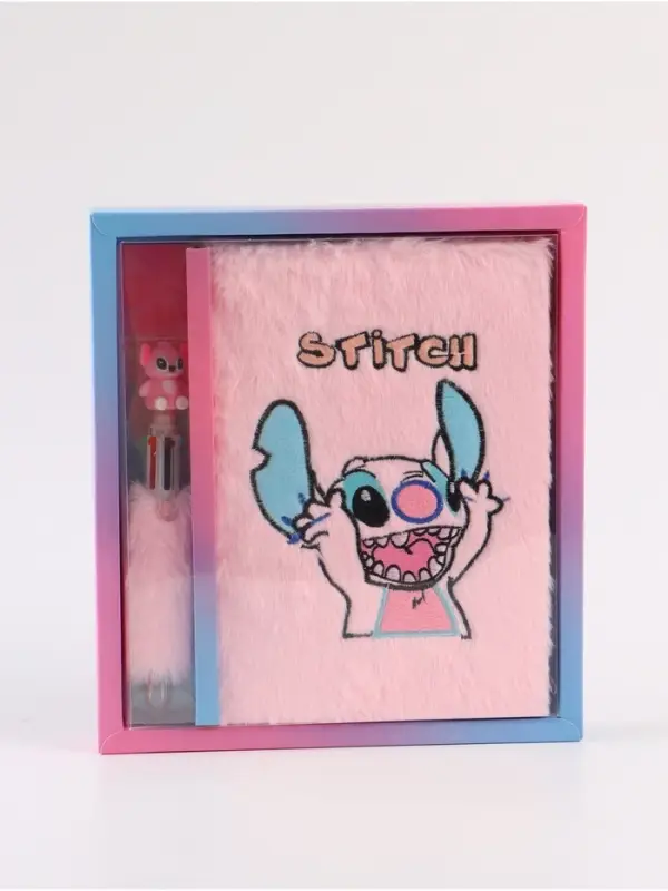 Пушистый блокнот и ручка многоцветная Стич, розовый Пушистый блокнот и ручка многоцветная Стич, розовый