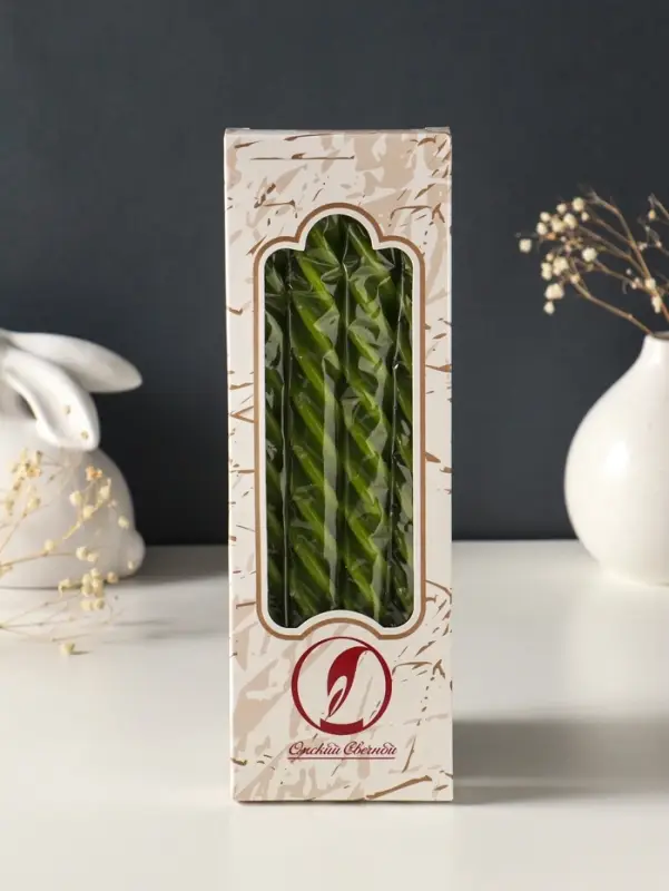 Набор свечей витых, 2.3&times;24.5 см, 5 ч, 50 г, 4 шт., оливковый, в подарочной коробке