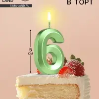 Свеча в торт на шпажке «Цифра 6», зеленая, 5 см