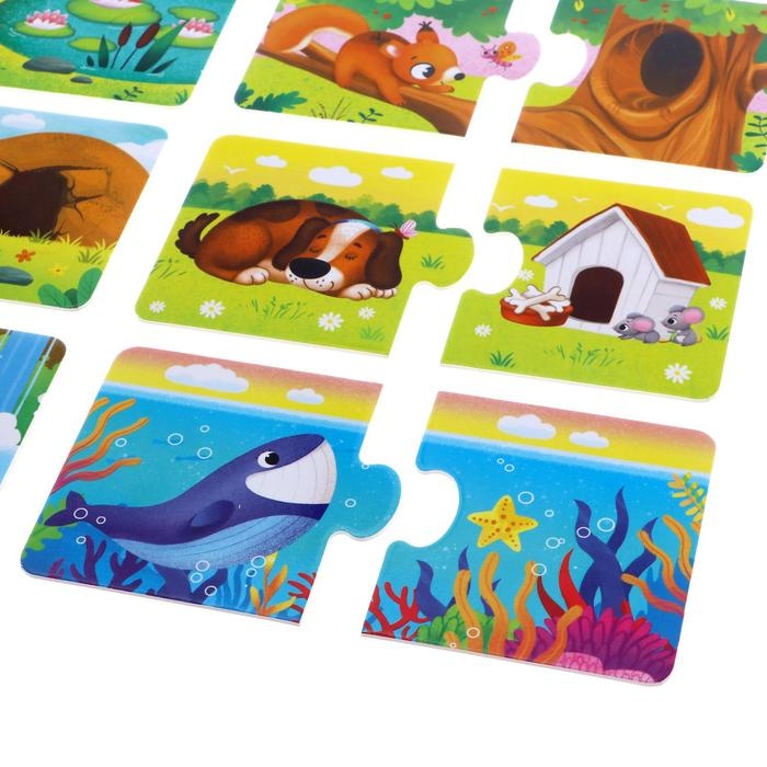 Парные пазлы «Кто где живёт?», 10 пазлов, 20 деталей