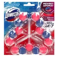 Туалетные блоки для очищения унитаза ДОМЕСТОС свежесть океана и нежность пиона, 3 шт по 50 г 1099863