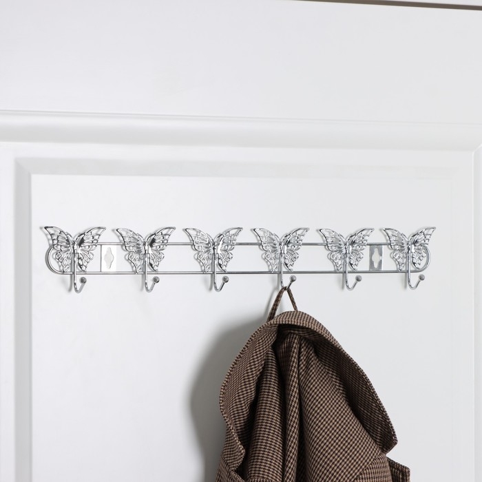 Вешалка настенная Доляна «Бабочки», 6 крючков, 34,5×3×6,5 см, цвет серебряный Вешалка настенная Доляна «Бабочки», 6 крючков, 34,5×3×6,5 см, цвет серебряный