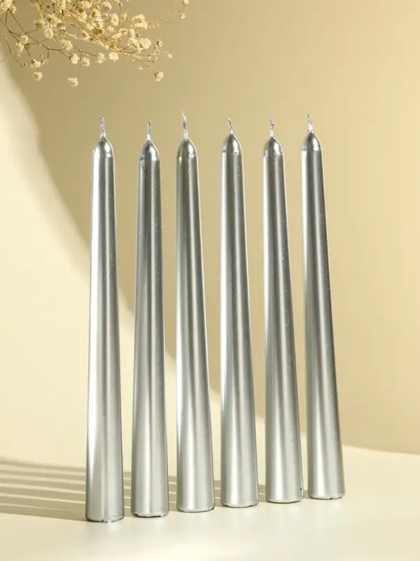 Набор свечей античных, 1.9&times;20 см, 6 шт., серебряный металлик