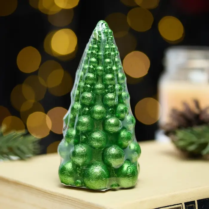 Свеча "Ёлка из шаров" 50*100 мм, лак, зелёный