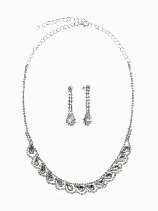 Набор 2 предмета: серьги, колье &laquo;Листопад&raquo;, капли, белый в серебре, 45 см