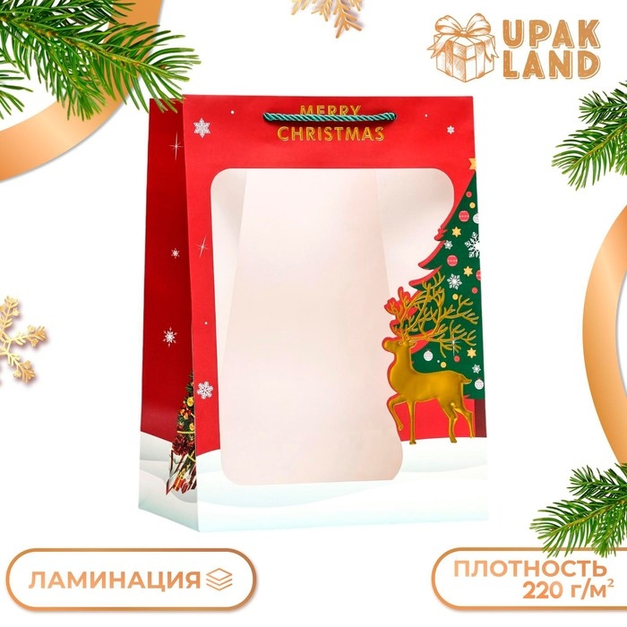 Пакет подарочный новогодний ламинированный, с окном Пакет подарочный новогодний ламинированный, с окном "Новогодний", 35 х 25 х 18 см.