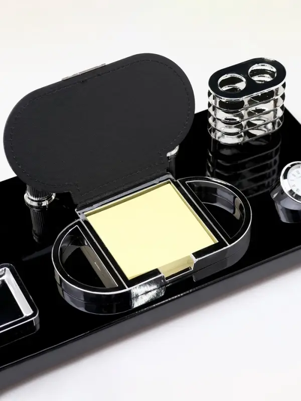 Набор настольный канцелярский 6 в 1 с визитницей и часами, черное дерево