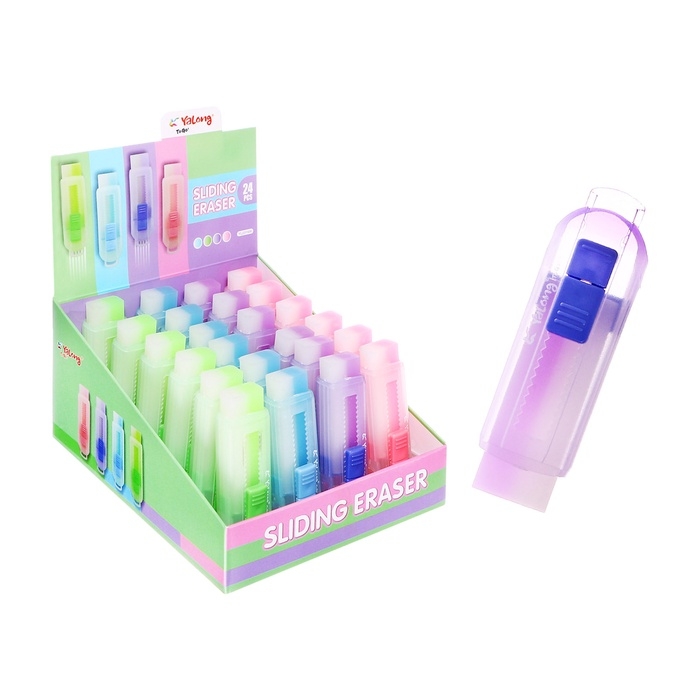 Ластик прямоугольный в цвет корпуса, в пластиковом выдвижном держателе МИКС Ластик прямоугольный в цвет корпуса, в пластиковом выдвижном держателе МИКС