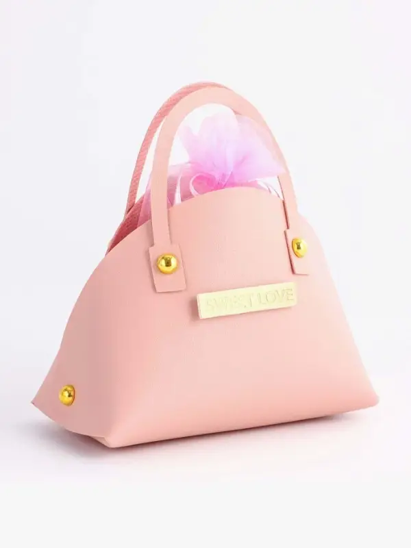 Кожаная подарочная сумочка для бижутерии и сувениров, розовая с мешочком, 14&times;6.5&times;12.8 см