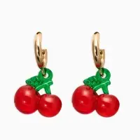 Серьги-кольца "Вишенки" легкие, цветные в золоте