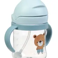 Поильник - непроливайка детский с силиконовой трубочкой и грузиком, от 9 мес., 250 мл., с ручками, голубой