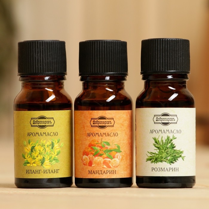 Набор эфирных масел по 10 мл Добропаровъ, микс ароматов: Иланг-Иланг, Розмарин, Мандарин Набор эфирных масел по 10 мл Добропаровъ, микс ароматов: Иланг-Иланг, Розмарин, Мандарин