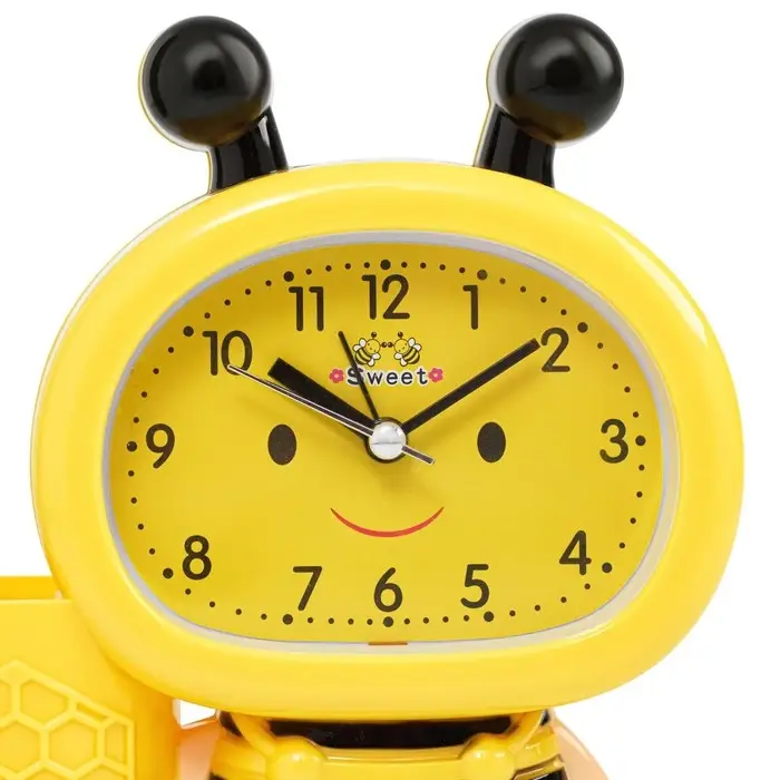 Будильник &laquo;Пчела&raquo;, с карандашницей, дискретный ход, d=9 см, 14.5&times;14 см, от батарейки АА, жёлтый