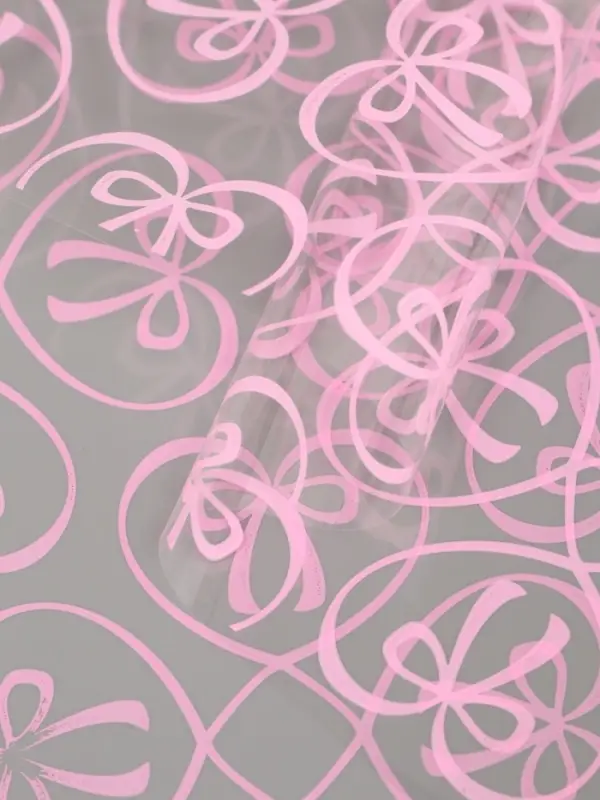 Пленка для цветов "Бантики", розовая, 0,6 х 9.3&plusmn;5% м, 40 мкм, 200 гр