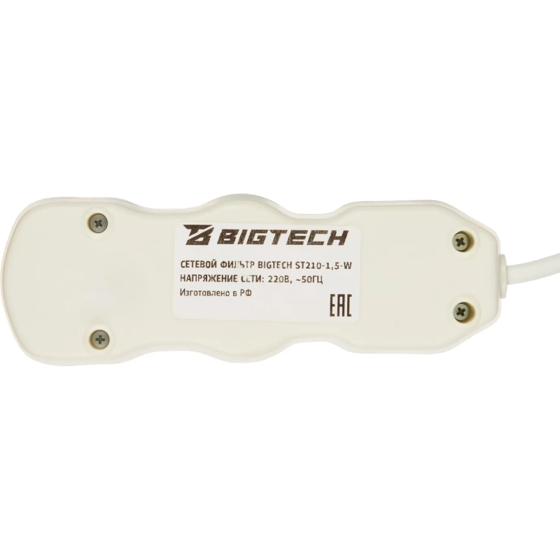 Сетевой фильтр BigTech ST210-1,5-W(2р/1,5м/10А/2,2кВт/3х0,75 мм2/белый)