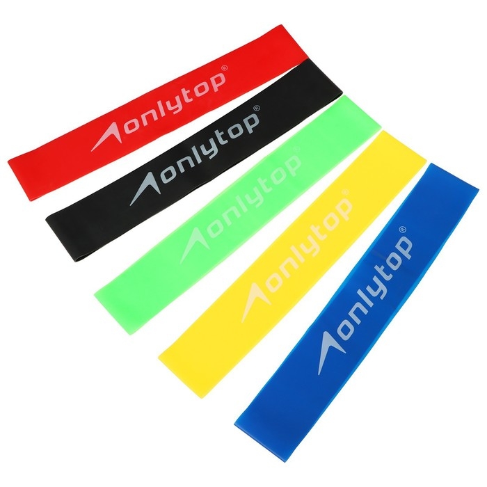 Набор фитнес-резинок ONLYTOP: нагрузка 4,5, 9, 13,6, 18,1, 22,7 кг, 5 шт. Набор фитнес-резинок ONLYTOP: нагрузка 4,5, 9, 13,6, 18,1, 22,7 кг, 5 шт.