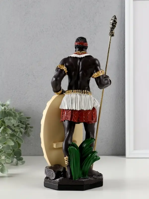 Сувенир полистоун "Воин Африки с копьем и щитом" 12х9х29 см