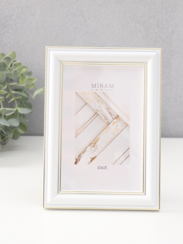 Фоторамка пластик Фоторамка пластик "МИРАМ" 10х15 см, белый, золото