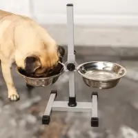 Подставка с мисками, 2&times;700 мл, высота 40 см, разборная с верхним фиксатором, хром